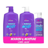 Aussie Miracle Moist Shampoo and Conditioner with 3 Minute Miracle Deep Conditioner, Avocado & Jojoba Oil, Paraben-Free, Moisturizes & Detangles, All Hair Types, Citrus Floral Scent, 3 Pack 68.4 Fl Oz