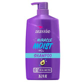 Aussie Miracle Moist Shampoo for All Hair Types - Dry, Curly, Coily, Wavy, Straight - Paraben-Free, Moisturizing, Gentle Cleansing with Avocado & Jojoba Seed Oil, 26.2 Fl Oz