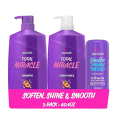 Aussie Total Miracle Hair Care Bundle: Shampoo, Conditioner, and 3 Minute Deep Treatment with Apricot & Macadamia Oil, Paraben-Free for Damaged Hair, 26.2 & 8 Fl Oz