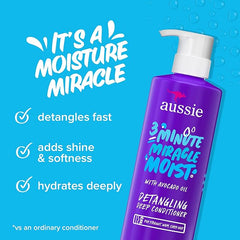 Aussie 3 Minute Miracle Moist Deep Conditioner for Dry Hair, Avocado & Jojoba Oil, Safe for Color Treated Hair, Nourishing Hydration, Silky Shine, Paraben-Free, 16 Fl Oz Each (Pack of 6)